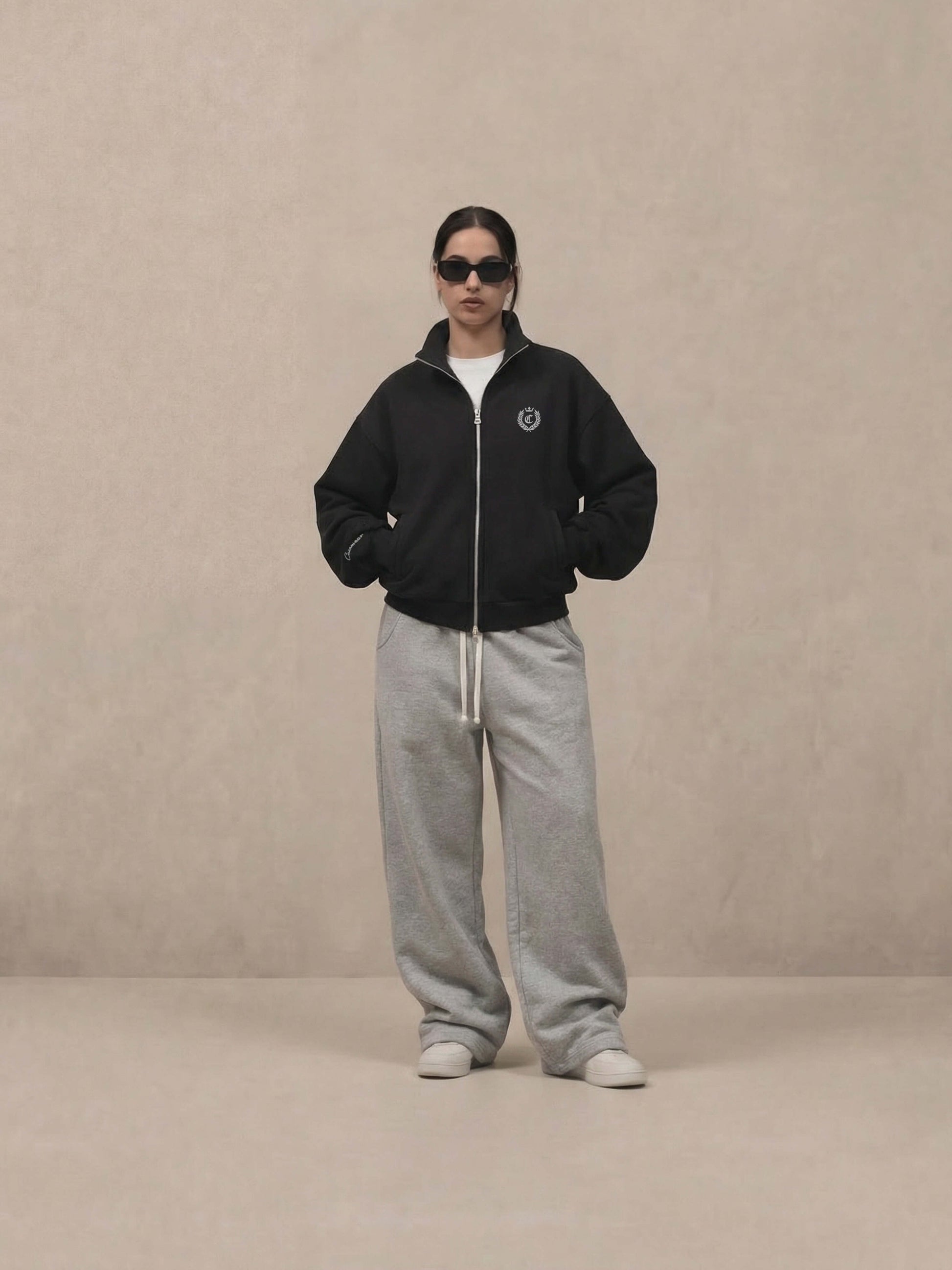 SIGNATURE FULL ZIP SWEATSHIRT - BLACK