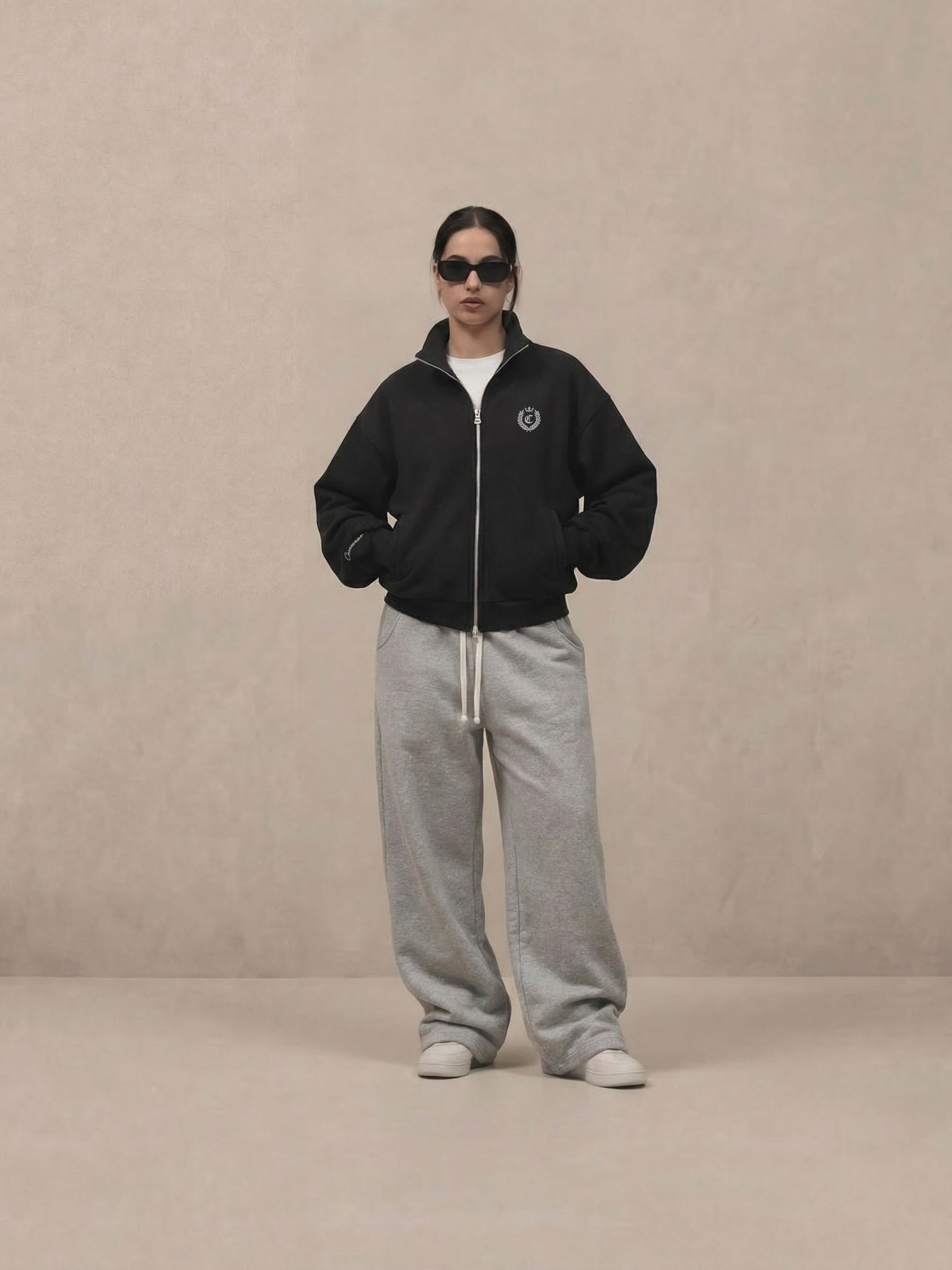SIGNATURE FULL ZIP SWEATSHIRT - BLACK