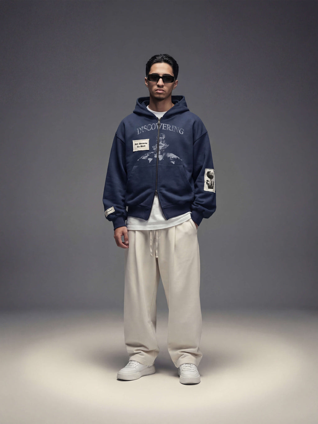 Discovering the world patch zipper - Navy blue