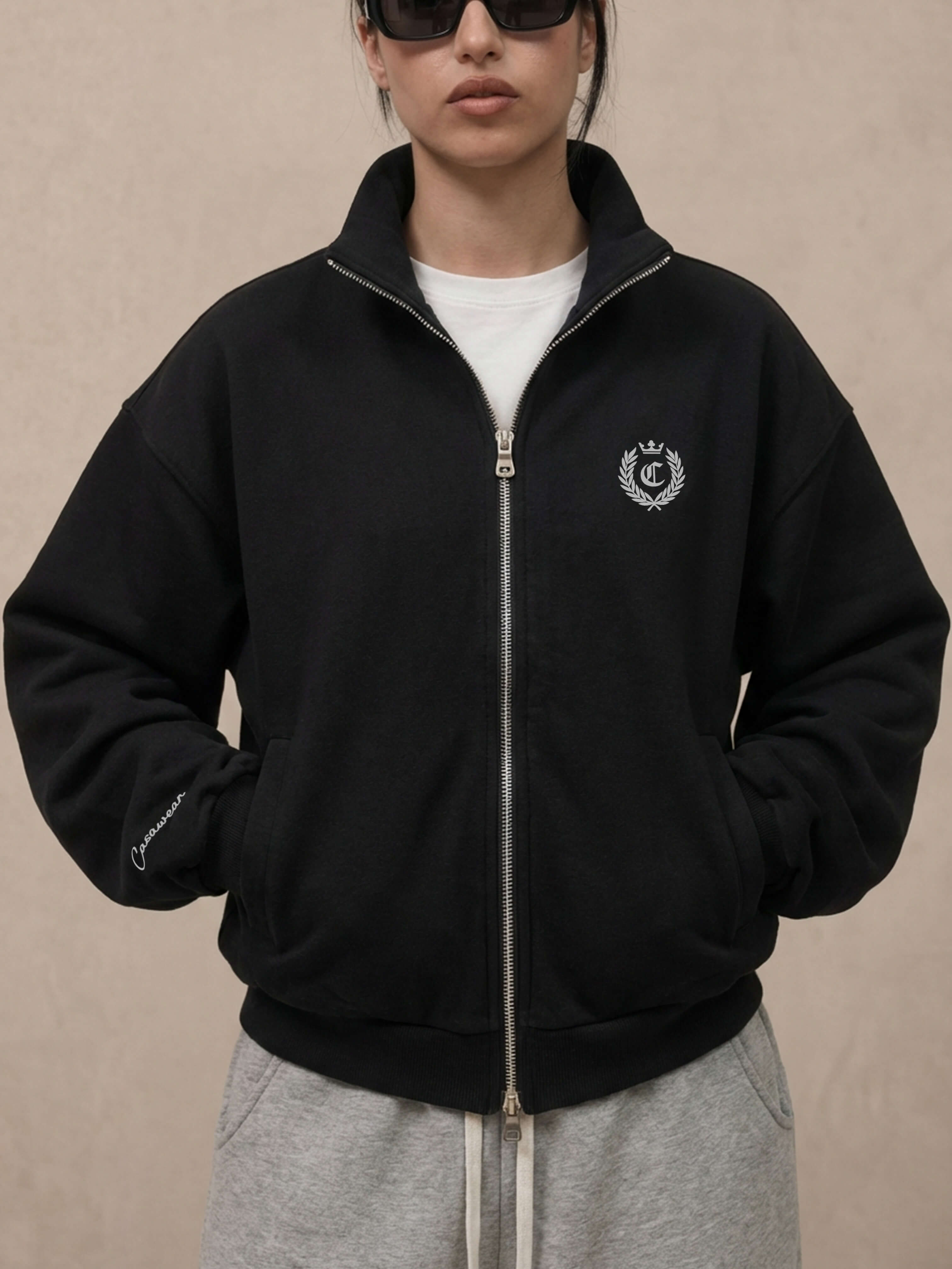 SIGNATURE FULL ZIP SWEATSHIRT - BLACK