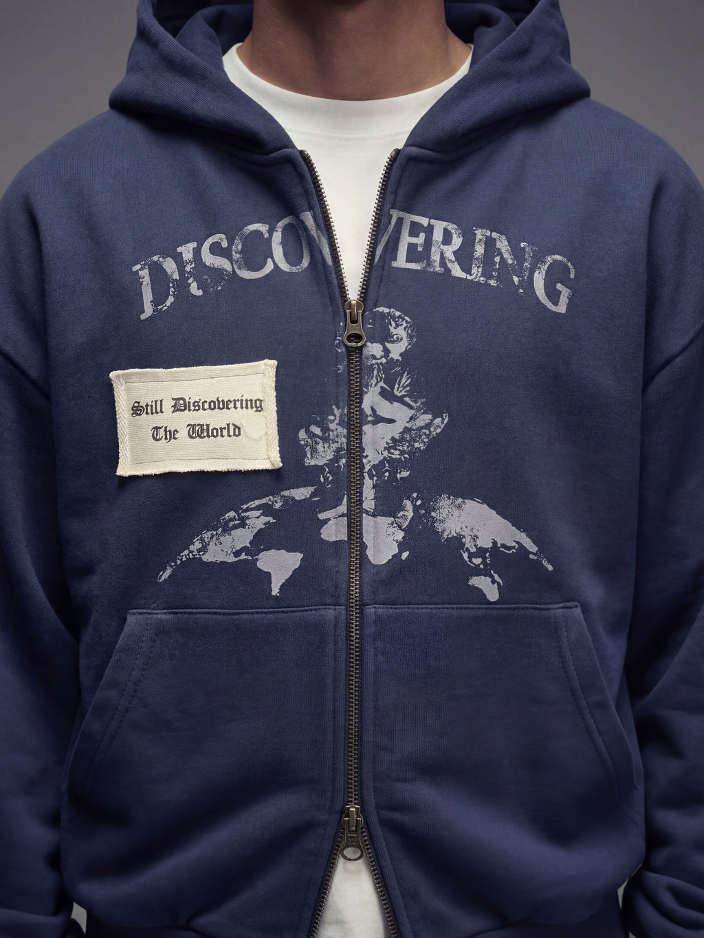 Discovering the world patch zipper - Navy blue