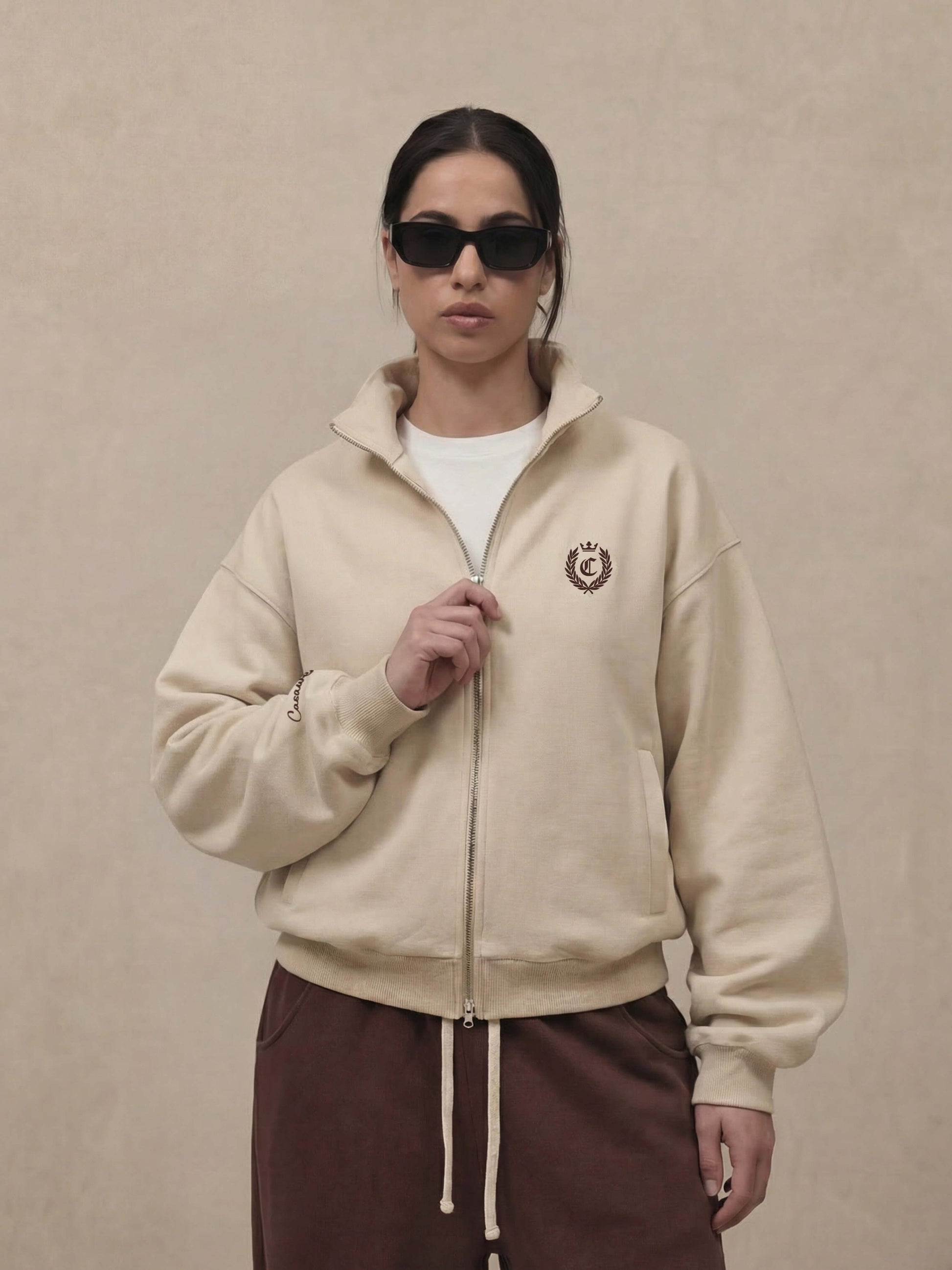 SIGNATURE FULL ZIP SWEATSHIRT - CREAMY MILK