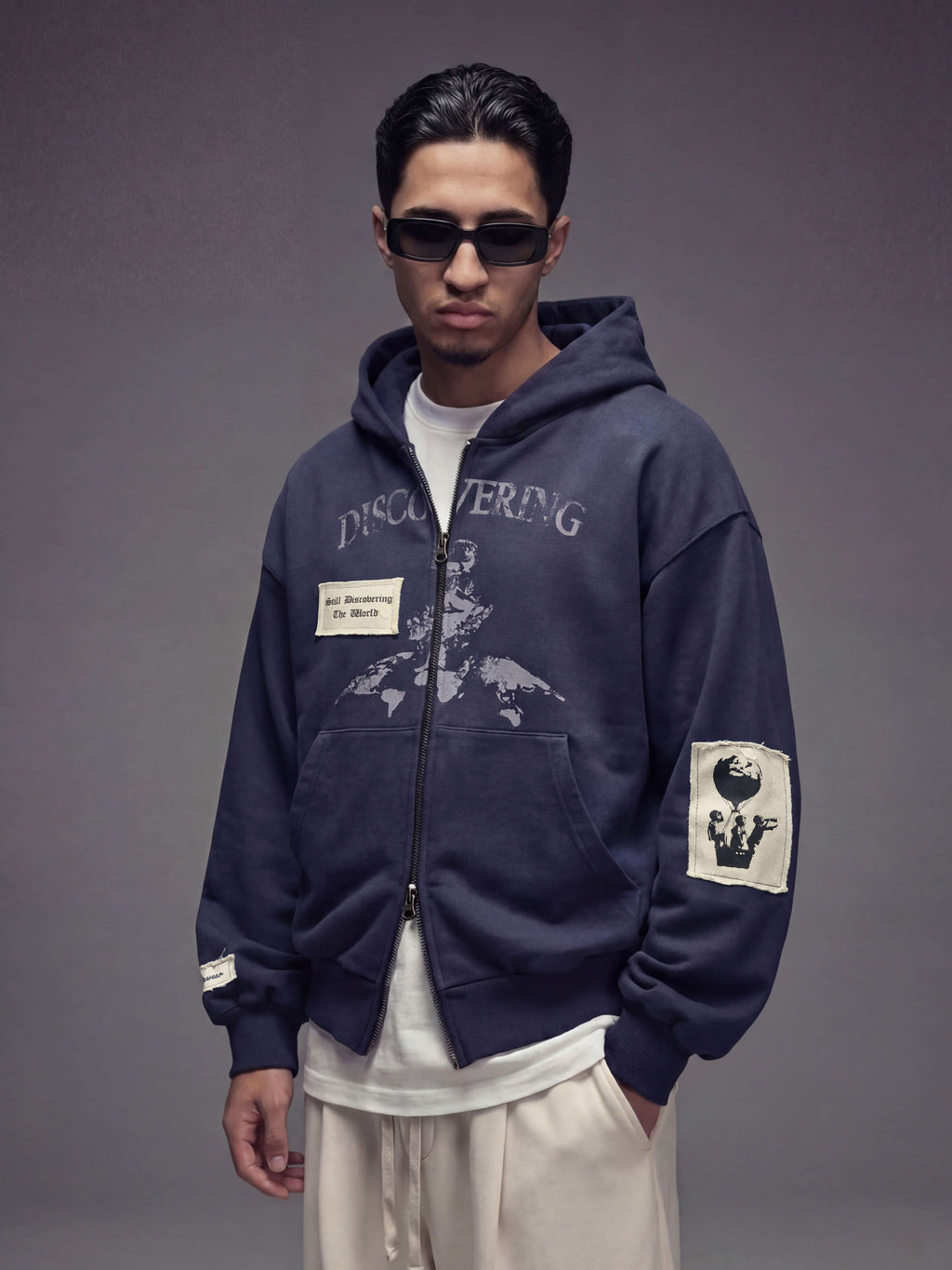 Discovering the world patch zipper - Navy blue