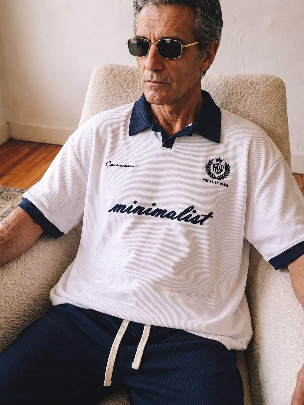Prestige Club Ribbed Polo - white & Navy
