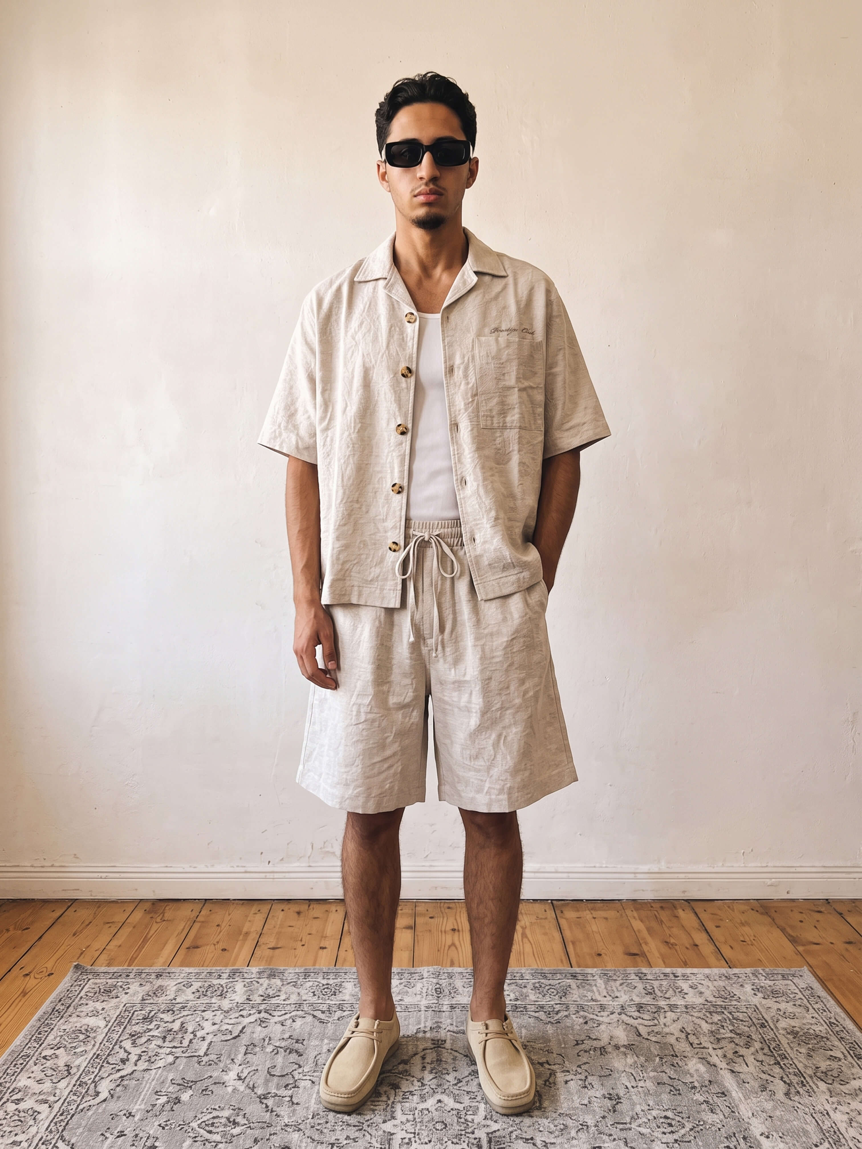 Prestige Club Linen Shirt - Jacquard Beige