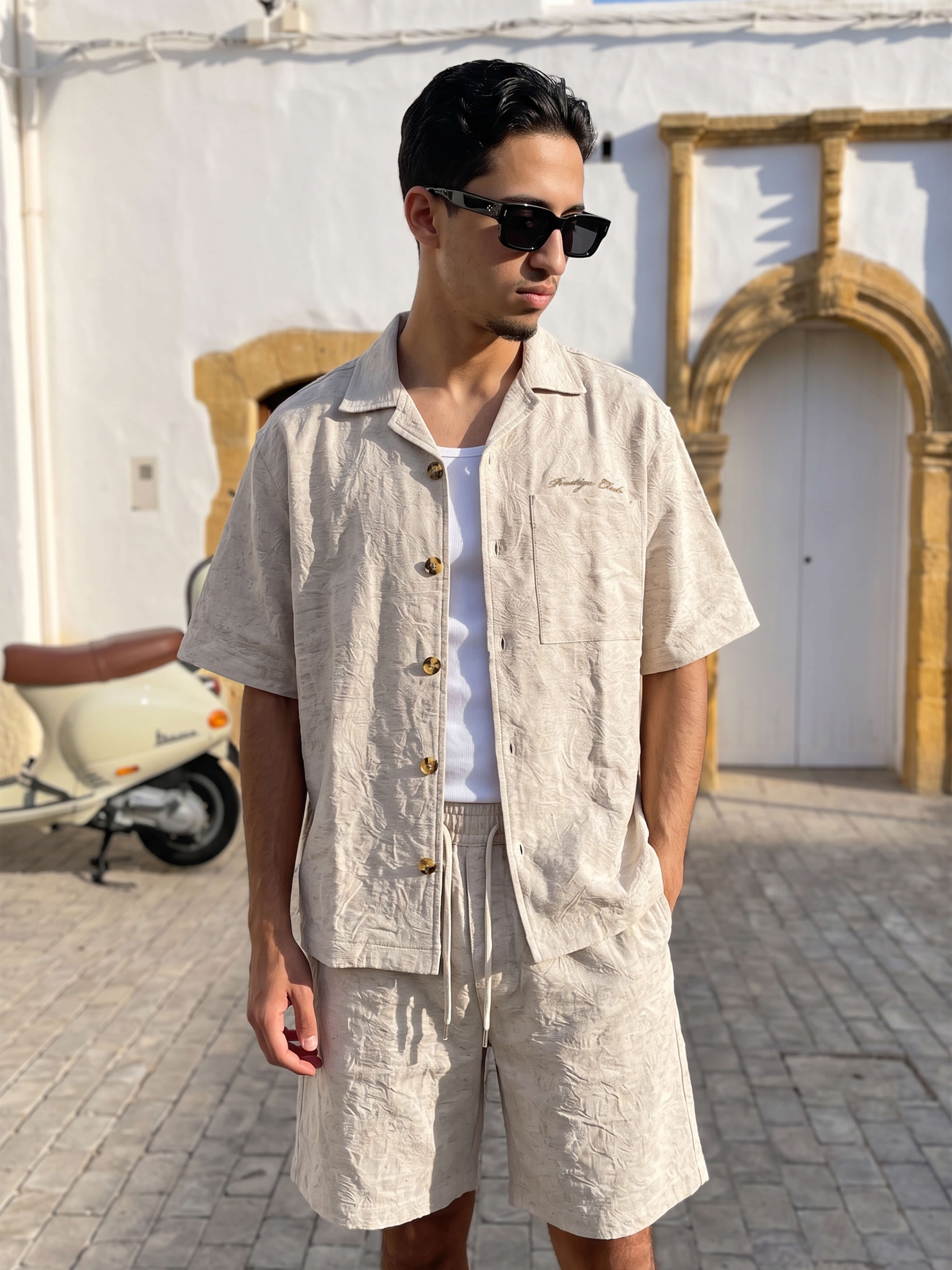 Prestige Club Linen Shirt - Jacquard Beige