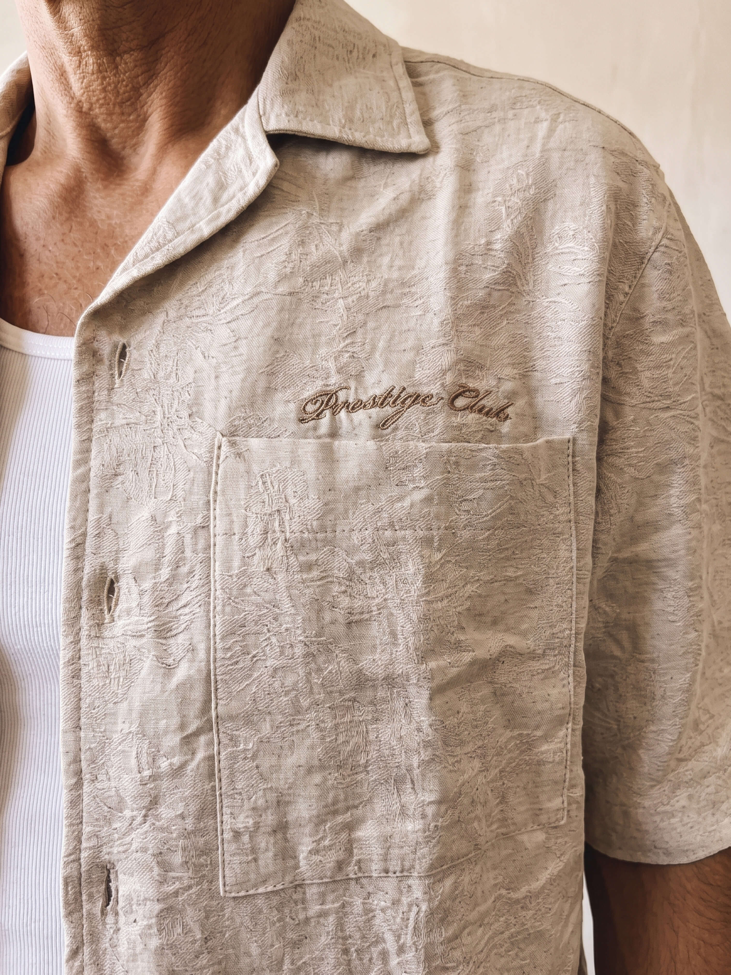 Prestige Club Linen Shirt - Jacquard Beige