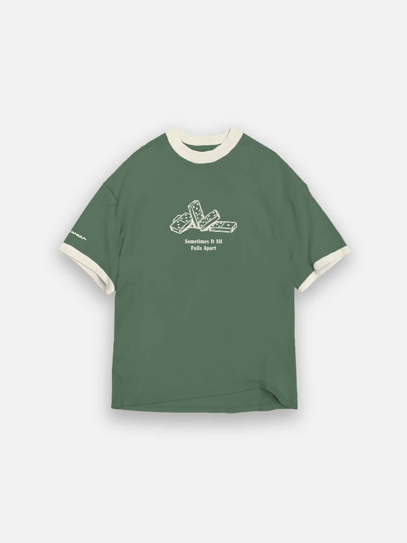 Falling Apart Ringer Tee - Forest Green